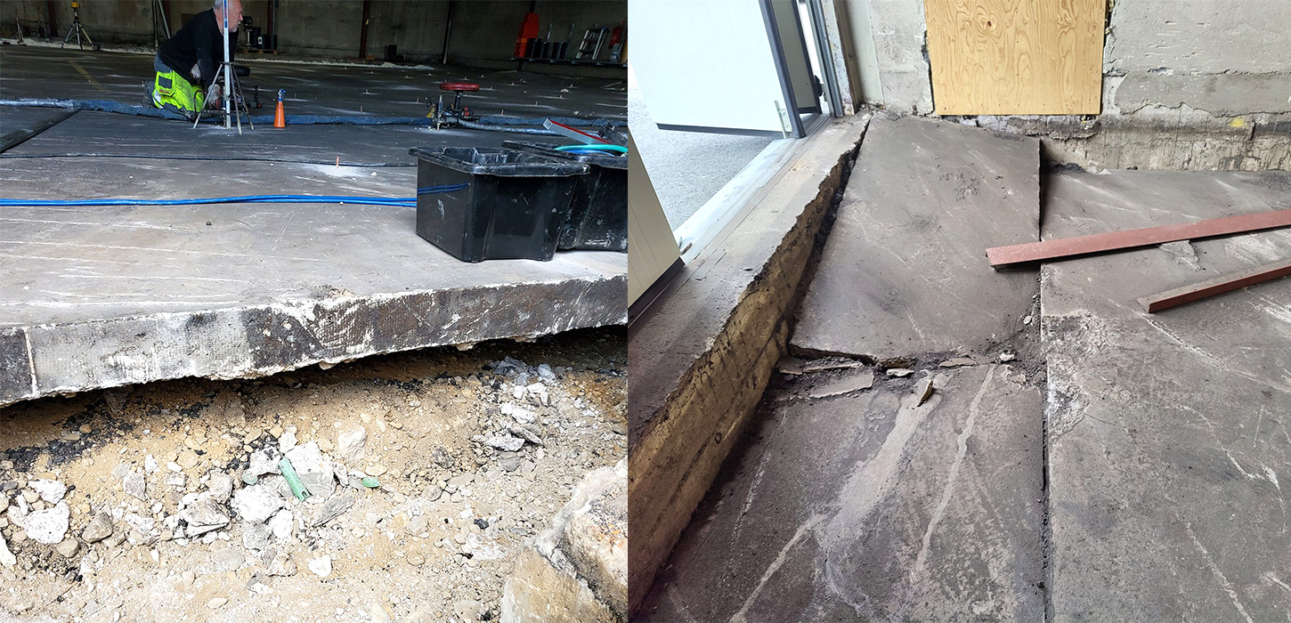 Injektering med geopolymer av golv inomhus.