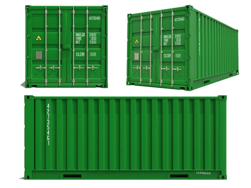 En grön container avsedd för frakt.